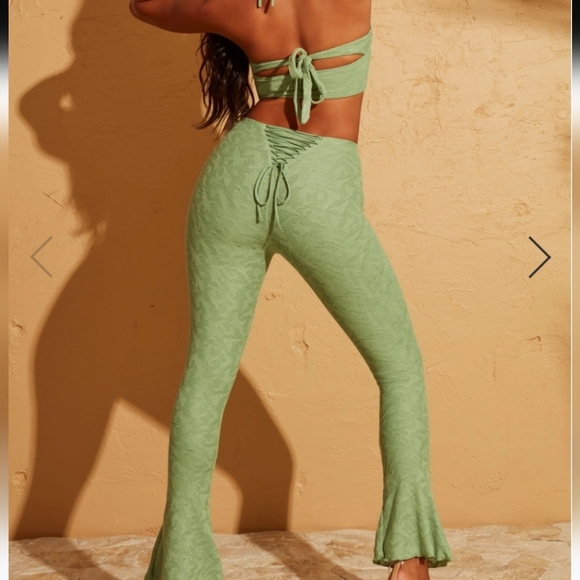 Oh Polly Pants - Oh Polly Zuni Lace Up Back Petite Trousers in Green